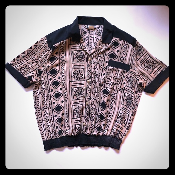 Vintage Tops - Vintage tan & black Aztec print top